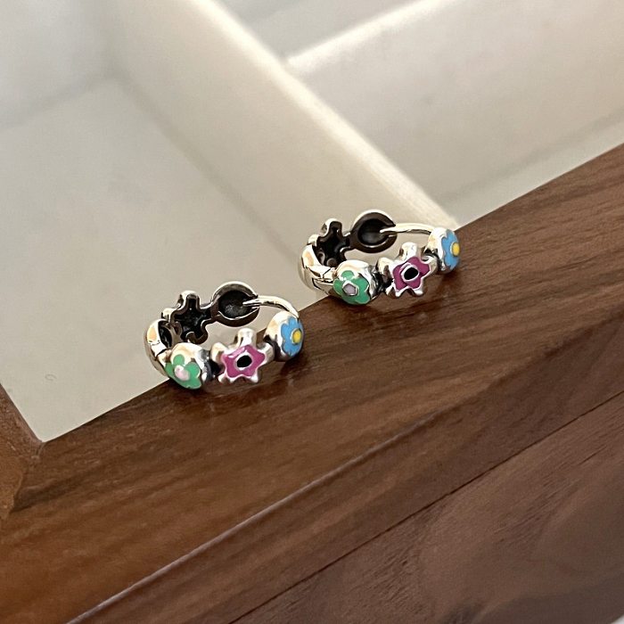 1 Piece IG Style Star Flower Enamel Copper Earrings