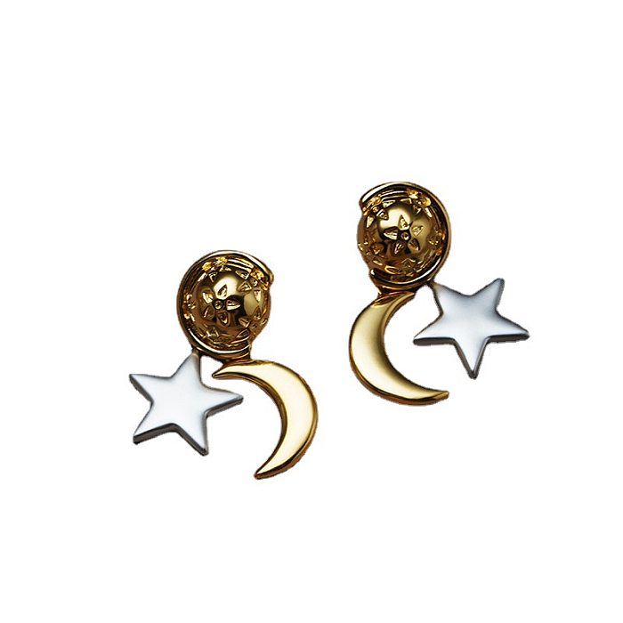 1 Pair Simple Style Star Moon Plating Copper Drop Earrings
