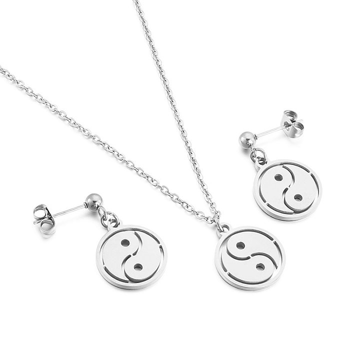 Stainless Steel Hollow Yin And Yang Tai Chi Pendant Titanium Steel Chain Necklace Set
