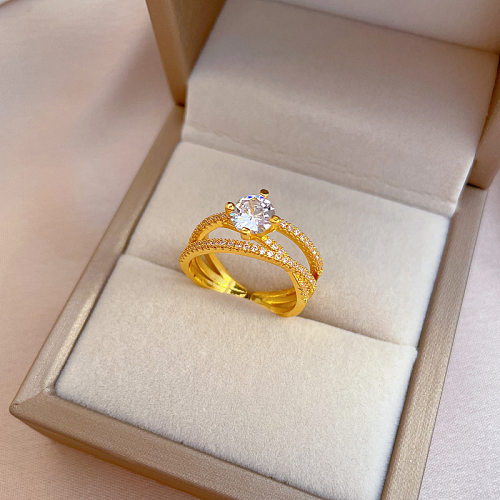 Fashion Crown Brass Inlay Artificial Gemstones Open Ring 1 Piece