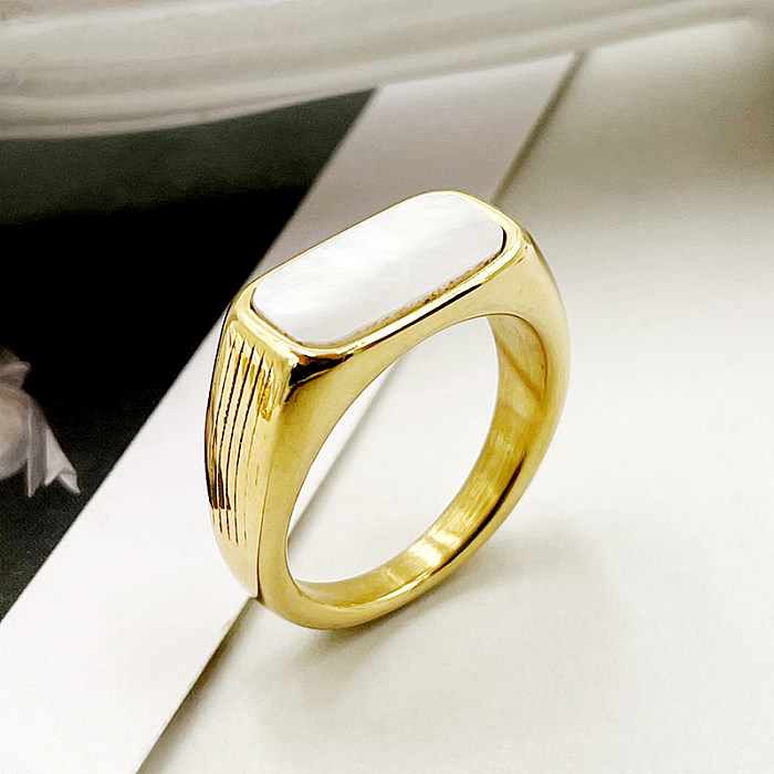Anéis abertos banhados a ouro com revestimento de aço inoxidável retângulo casual estilo simples