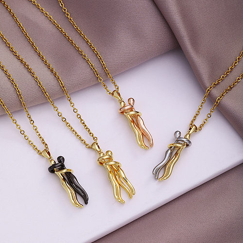Fashion New Couple Hug Pendant Copper Plating 18K Real Gold Stainless Steel Necklace