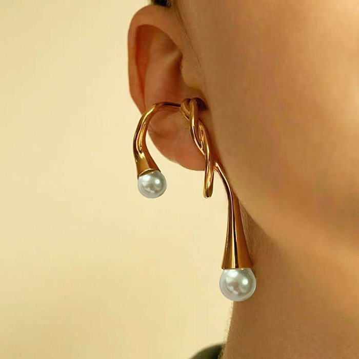 Ear Cuffs de perlas de cobre con incrustaciones de chapado Irregular de 1 pieza