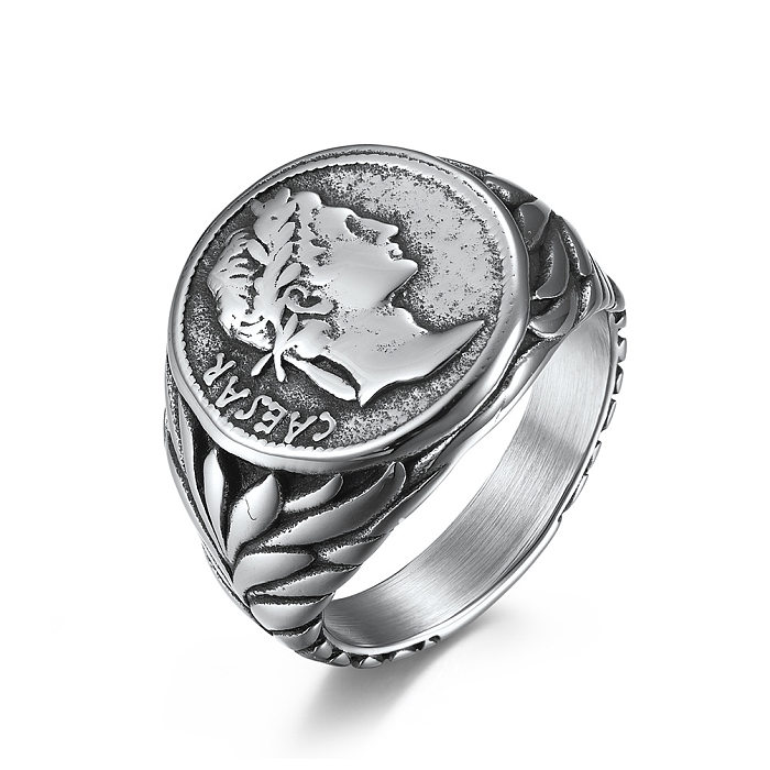 Fashion Coin Caesar Head Portrait Stainless Steel Ring