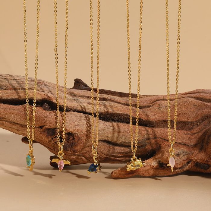 Elegante, klassische Dinosaurier-Kupfer-Halskette mit 14 Karat vergoldetem Zirkon in großen Mengen