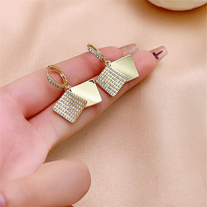 1 Pair Casual Simple Style Square Plating Inlay Copper Zircon Gold Plated Drop Earrings