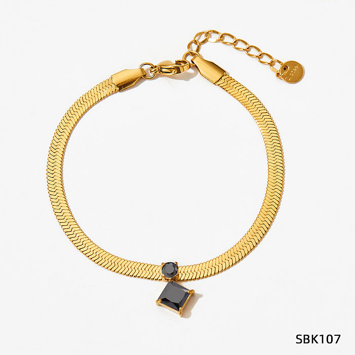 Luxuriöse quadratische Edelstahl-Titanstahl-Inlay-Zirkon-Armbänder, Ohrringe, Halskette
