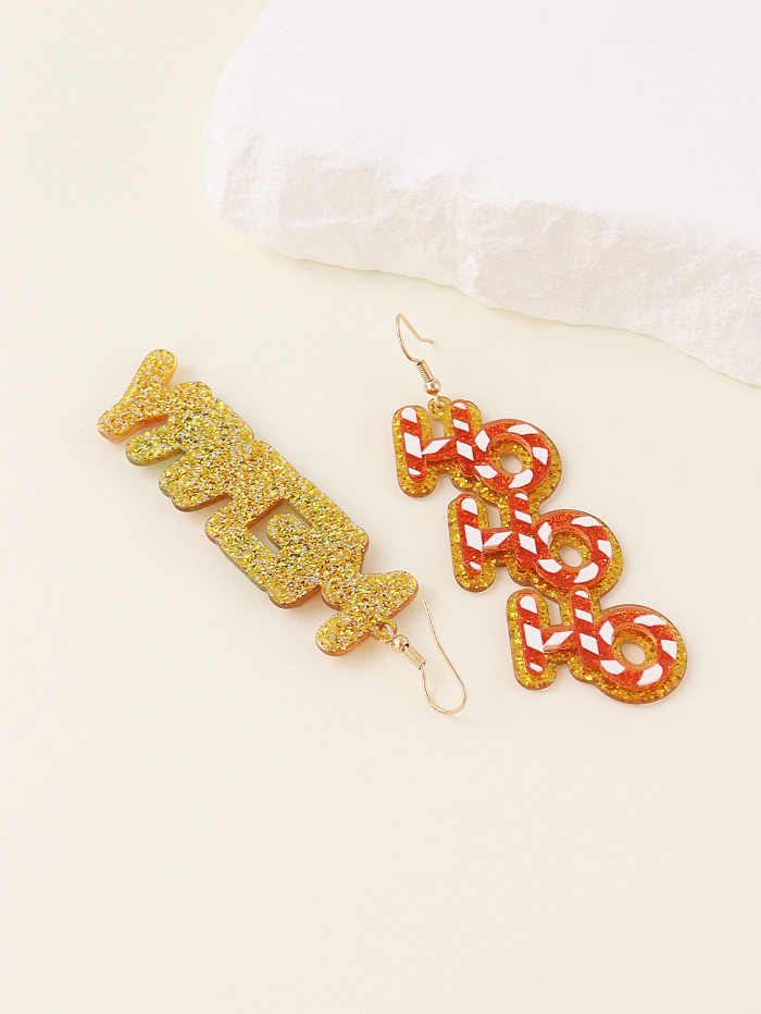1 paire de boucles d'oreilles pendantes en cuivre avec impression de lettres de Style Simple