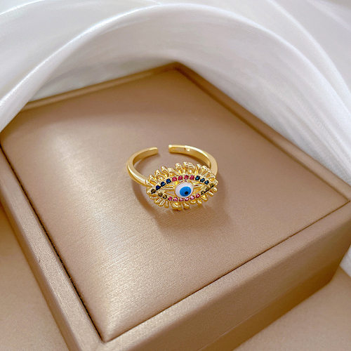 Retro Devil'S Eye Brass Inlaid Zircon Rings