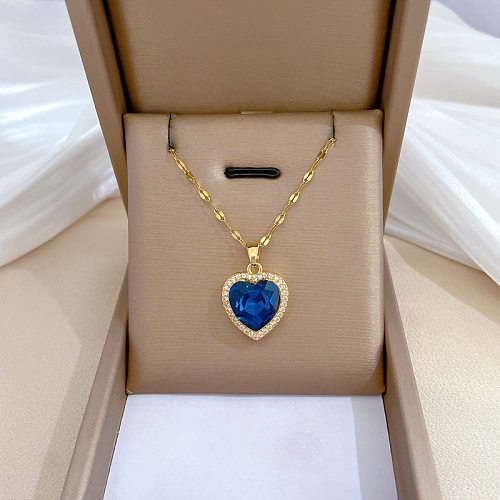 Sweet Heart Shape Titanium Steel Copper Artificial Gemstones Pendant Necklace In Bulk