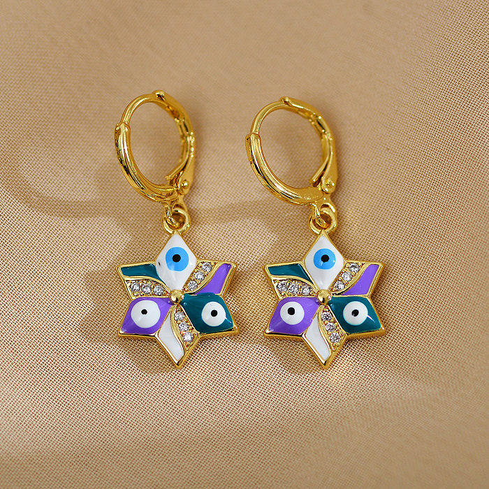 1 Pair Elegant Luxurious Hexagram Eye Enamel Copper Drop Earrings