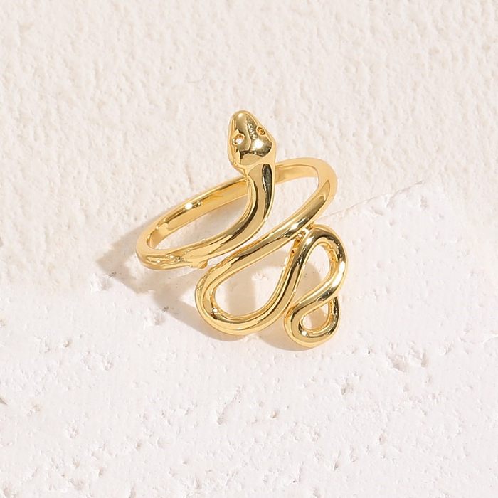 Cute Sweet Simple Style Snake Copper Plating Inlay Zircon 14K Gold Plated White Gold Plated Open Rings