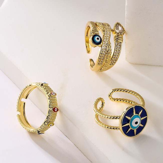 Fashion Eye Copper Enamel Gold Plated Zircon Open Ring 1 Piece