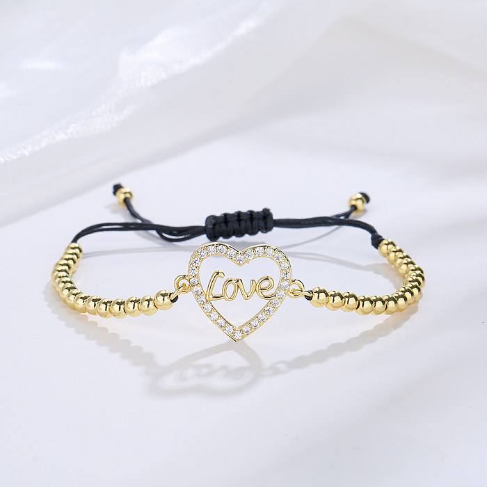 Copper Plating 18K Gold Heart-Shaped Love Sunflower Geometric Zircon Inlay Adjustable Bracelet