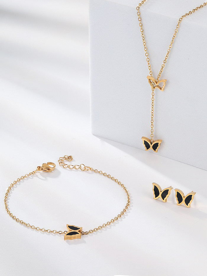 Fashion Cross Heart Shape Butterfly Stainless Steel Plating Shell Bracelets Earrings Necklace 1 Set