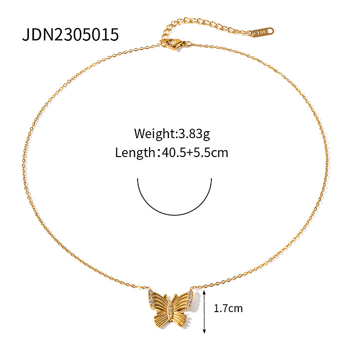 Colar de brincos banhado a ouro 18K com incrustações de aço inoxidável borboleta elegante estilo IG