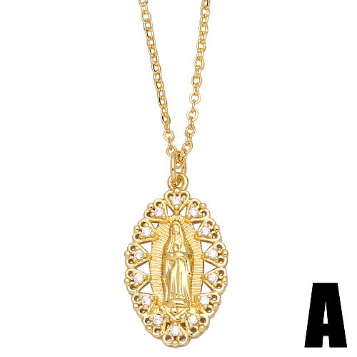 Collier de chaîne de clavicule de la Vierge Marie avec carte ronde creuse géométrique en diamant