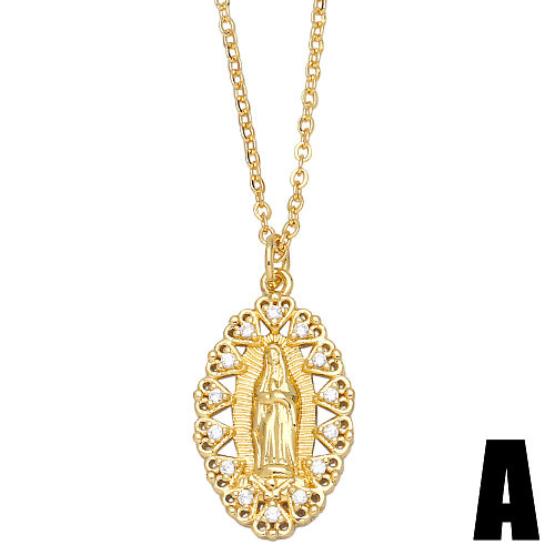 Diamond Geometric Hollow Round Card Virgin Mary Collarbone Chain Necklace