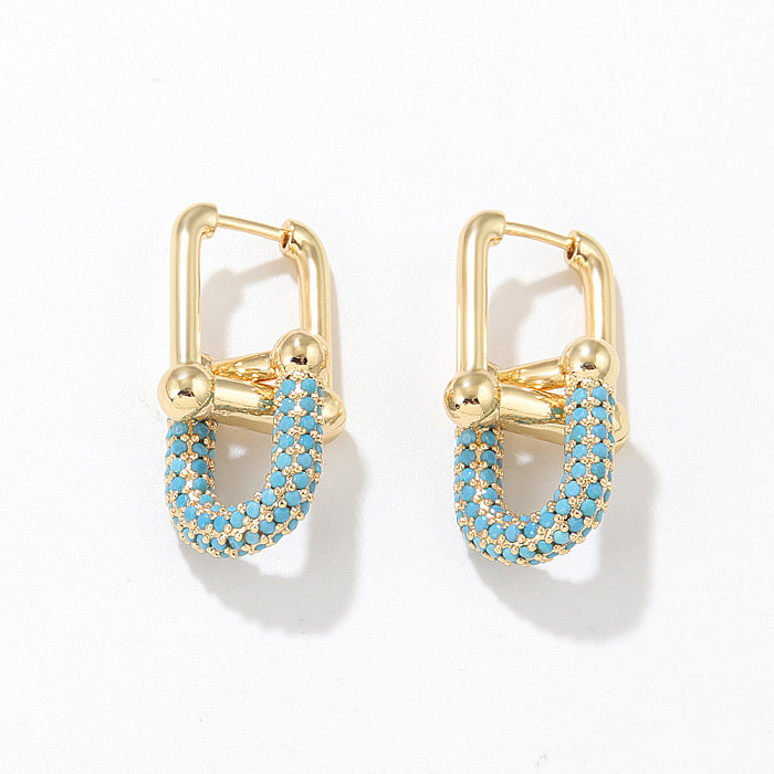 Vintage Style U Shape Copper Drop Earrings Gold Plated Zircon Copper Earrings