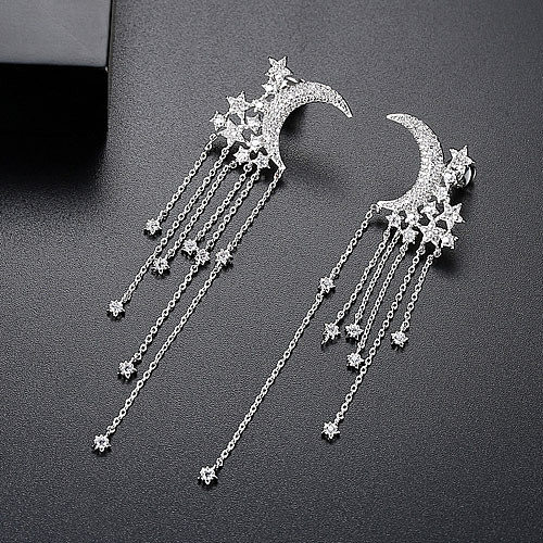 1 paire de boucles d'oreilles pendantes en cuivre et Zircon, Style Simple, incrustation de lune