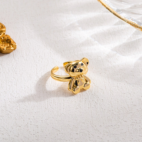 Sweet Little Bear Copper Bear Zircon 16K Gold Plated Open Rings