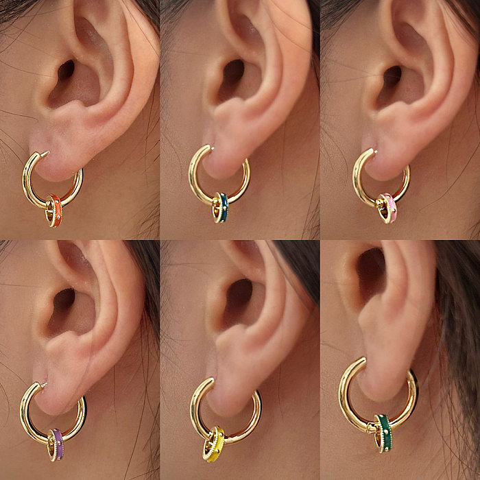 Collier de boucles d'oreilles plaqué or rond en cuivre de style simple