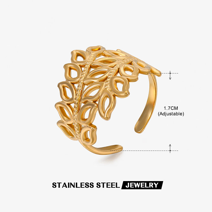 Streetwear Leaf Stainless Steel 18K Gold Plated Open Ring In Bulk