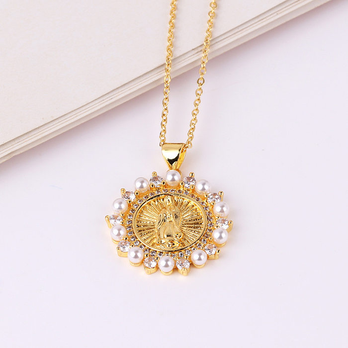 Modern Style Heart Shape Flower Copper 18K Gold Plated Zircon Pendant Necklace In Bulk