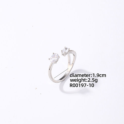 Casual Sweet Irregular Flower Snake Copper Plating Inlay Zircon White Gold Plated Open Rings