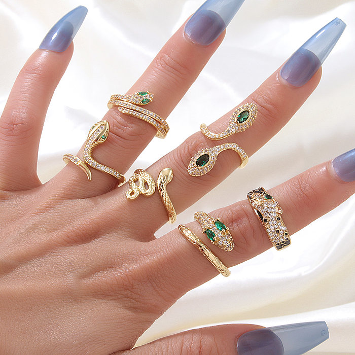 Fashion Snake Copper Inlay Zircon Open Ring 1 Piece