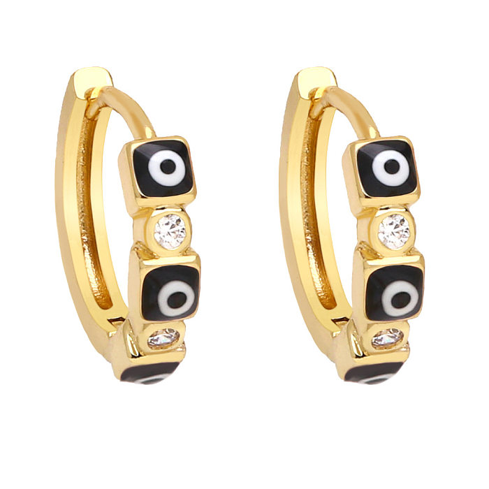 Fashion Eye Copper Earrings Gold Plated Inlay Artificial Gemstones Copper Earrings