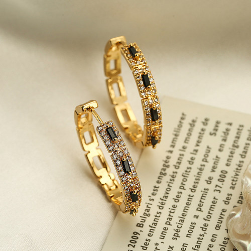 1 Pair Modern Style Round Square Plating Inlay Copper Zircon 18K Gold Plated Hoop Earrings
