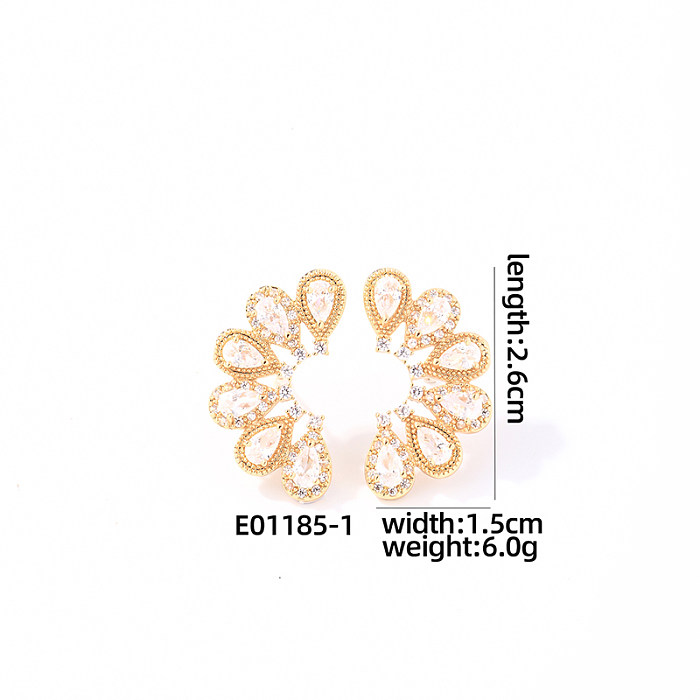 1 Pair Casual Simple Style Heart Shape Snake Plating Inlay Copper Zircon Gold Plated Earrings