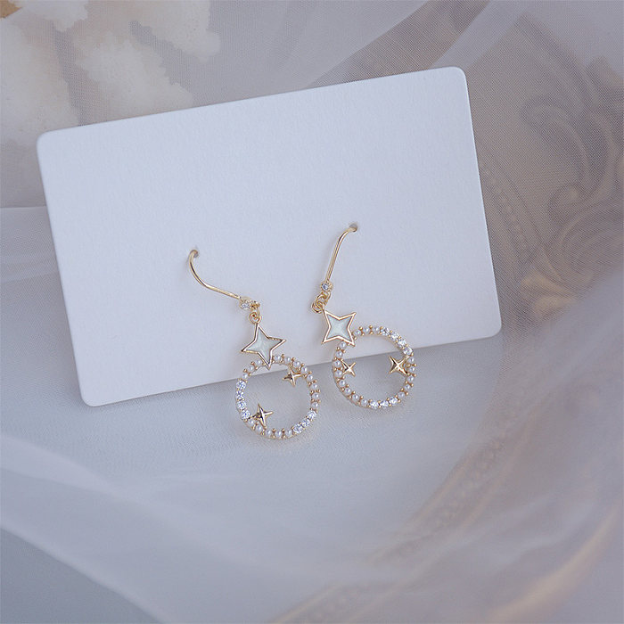 1 Pair IG Style Simple Style Star Inlay Copper Artificial Pearls Zircon 14K Gold Plated Drop Earrings