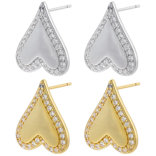 1 Pair Elegant Simple Style Heart Shape Plating Inlay Copper Zircon 18K Gold Plated Ear Studs
