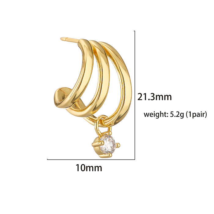 1 Pair Casual Modern Style Simple Style C Shape Lines Plating Hollow Out Inlay Copper Zircon 18K Gold Plated Drop Earrings