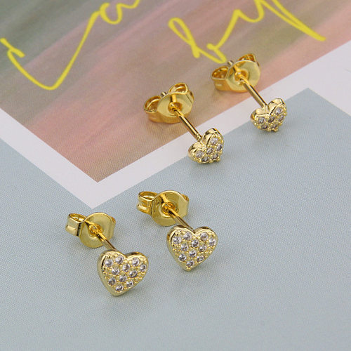 Moda novos brincos banhados a ouro de cobre em forma de coração