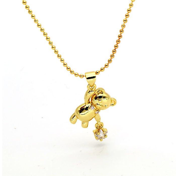 Fashion Bear Copper Inlay Artificial Diamond Pendant Necklace 1 Piece