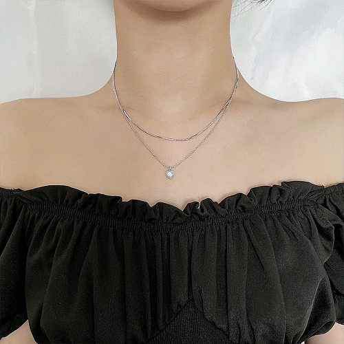 Süße herzförmige Kupfer-Inlay-Mondstein-Halsketten