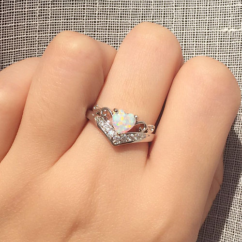Elegant Modern Style Heart Shape Copper Inlay Artificial Gemstones Rings