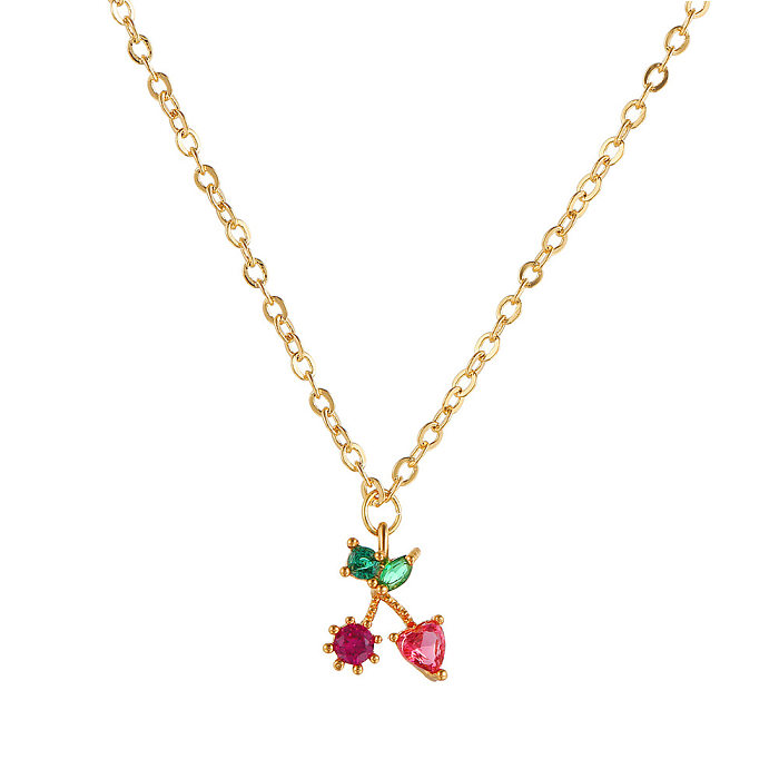 Wholesale Jewelry Cherry Peach Tropical Fruit Pendant Copper Inlaid Zircon Necklace jewelry