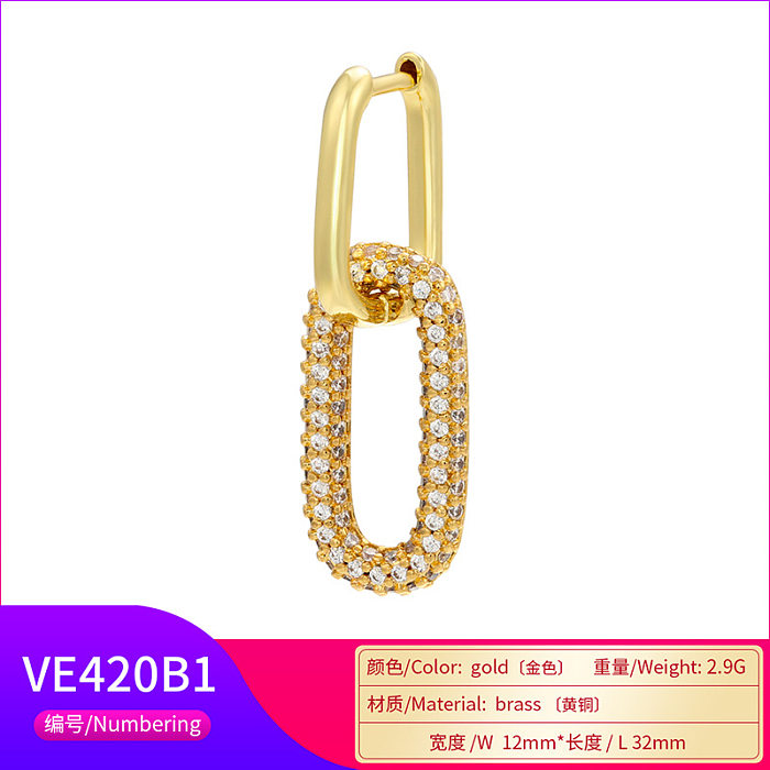 Single-sided Diamond Geometric Rectangular Jewelry Copper Earrings