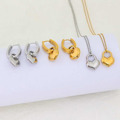Basic Simple Style Pendel-Ohrring-Halskette in Herzform aus Edelstahl mit Titan-Stahlbeschichtung