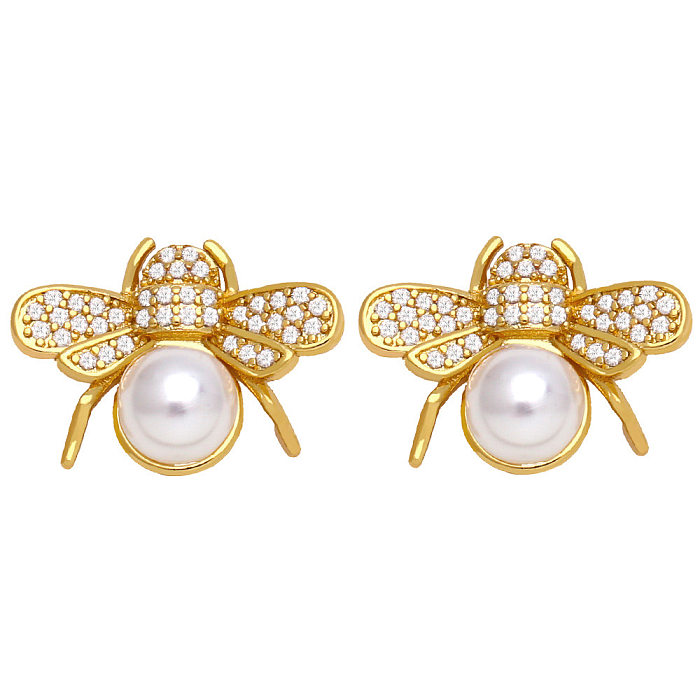 Boucles d'oreilles simples en plaqué or 18 carats, perles papillon et cuivre incrustées de cuivre