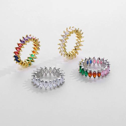 Hip-Hop Vintage Style Geometric Horse Eye Copper Plating Inlay Zircon White Gold Plated Gold Plated Rings