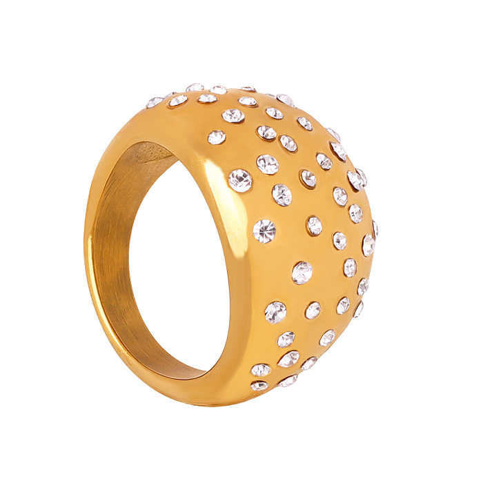 Anillos de diamantes de imitación chapados en oro de 18K con incrustaciones de acero de titanio redondo de estilo Simple estilo IG al por mayor