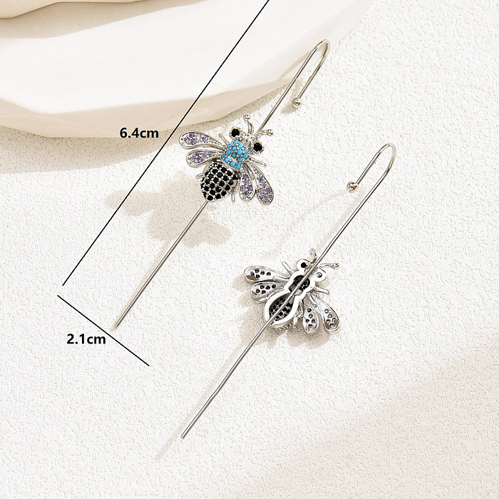 1 Pair Casual Modern Style Bee Copper Inlay Zircon Ear Clips