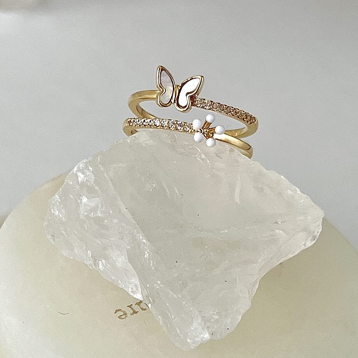 Fashion Butterfly Copper Inlay Pearl Zircon Rings 1 Piece