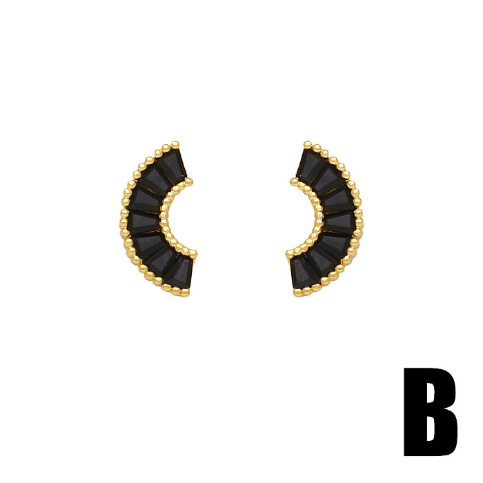 1 paire de clous d'oreilles plaqués or 18 carats, Style Simple, étoile et lune, incrustation de cuivre et de Zircon