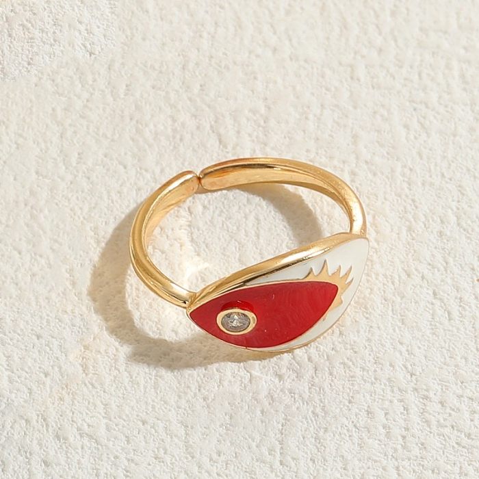 Luxurious Classic Style Devil'S Eye Copper Enamel Plating Inlay Zircon 14K Gold Plated Open Rings